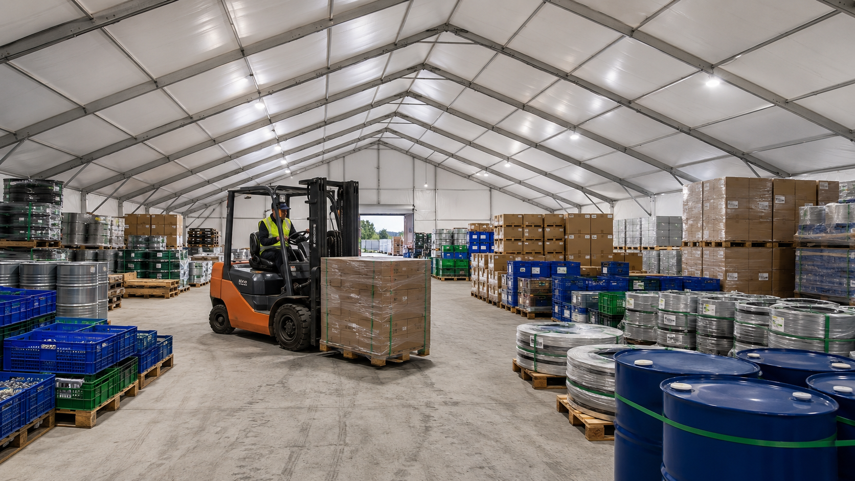 Warehouse tent for manufacturing storage