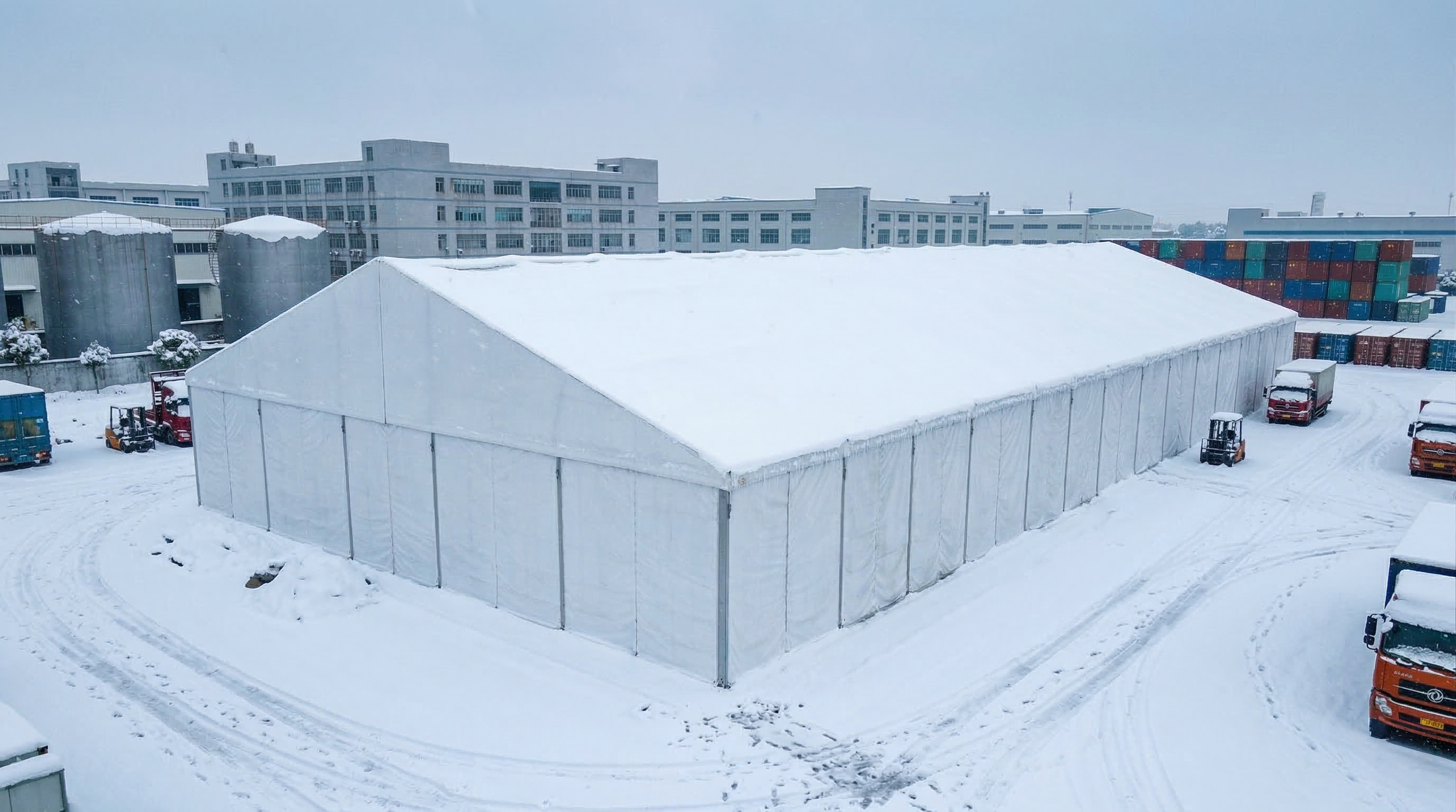 Weather-protected industrial warehouse tent