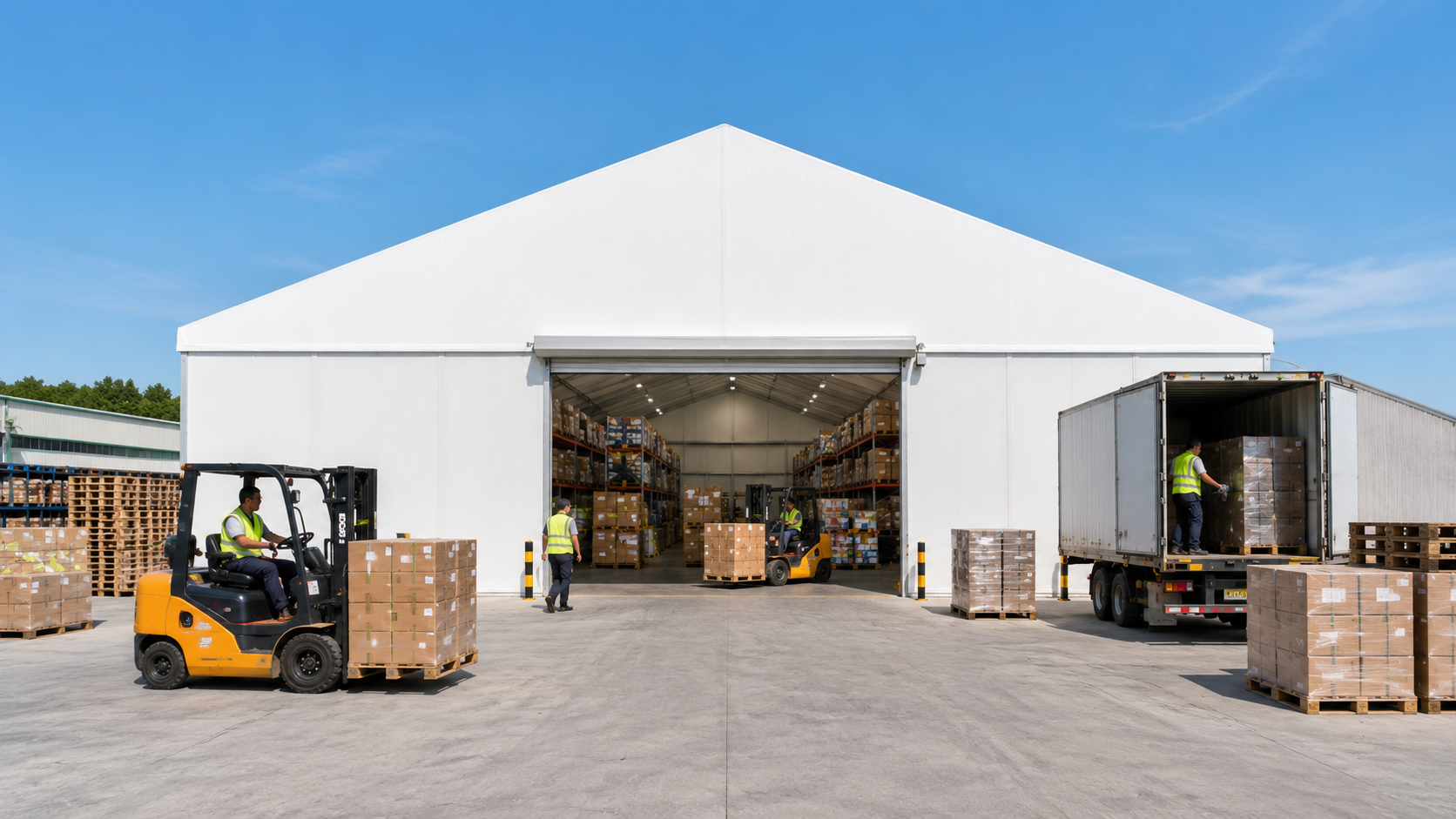 Warehouse tent for logistics and distribution operations