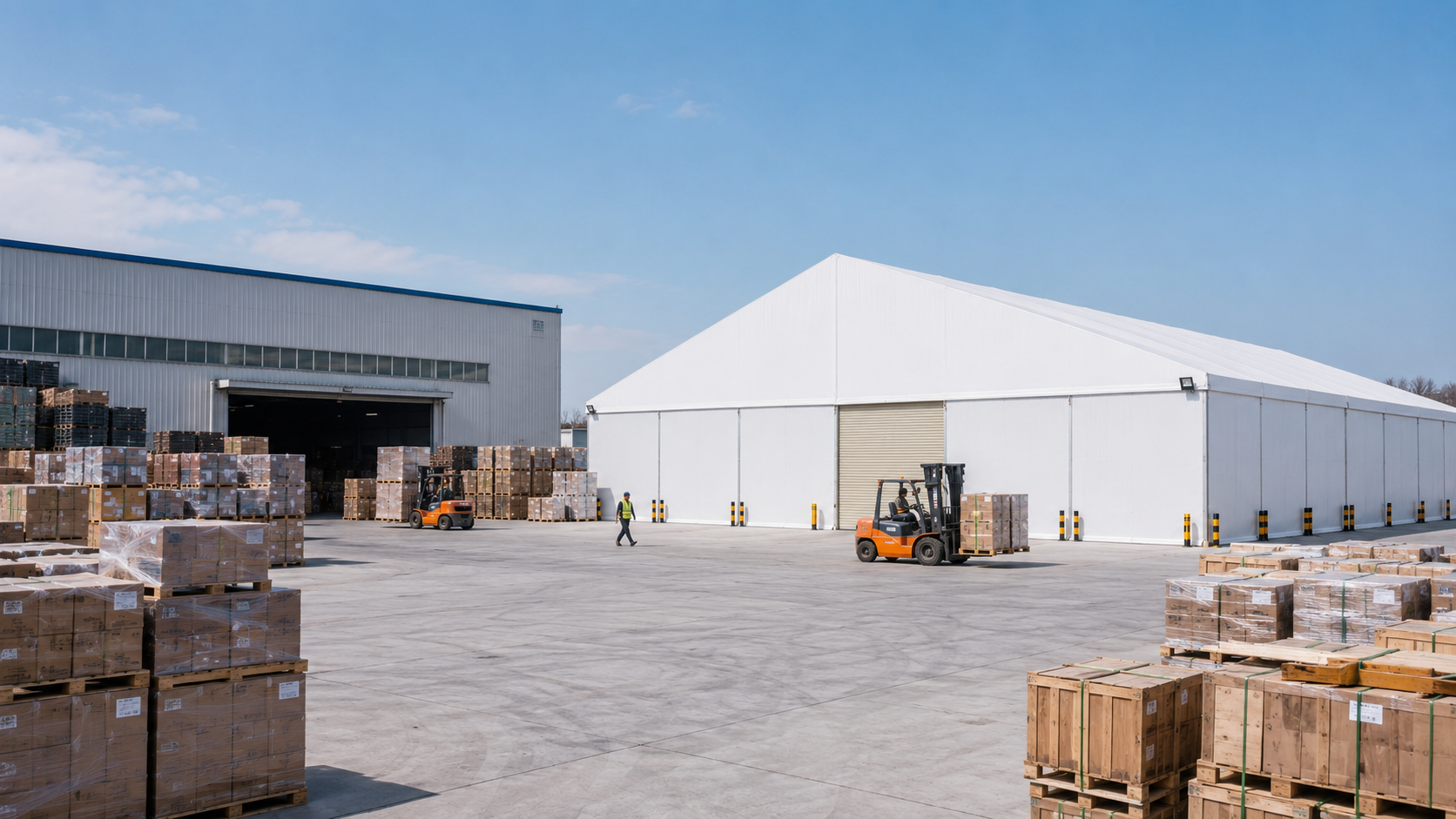 Temporary warehouse tent for inventory overflow