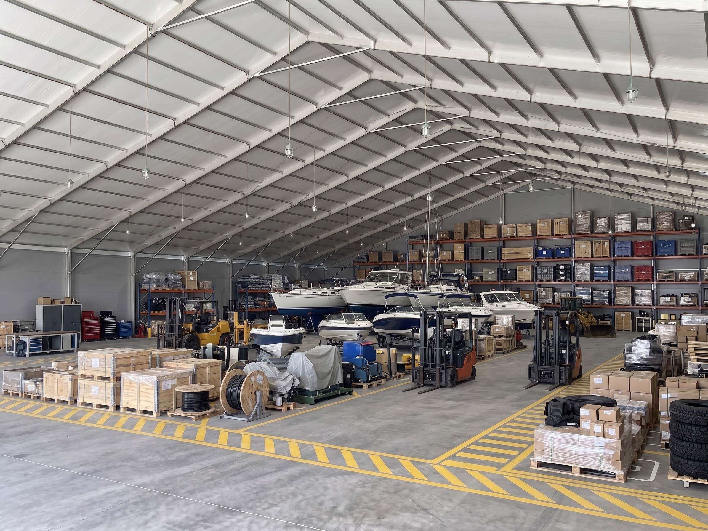 Warehouse tent for machinery and industrial equipment storage